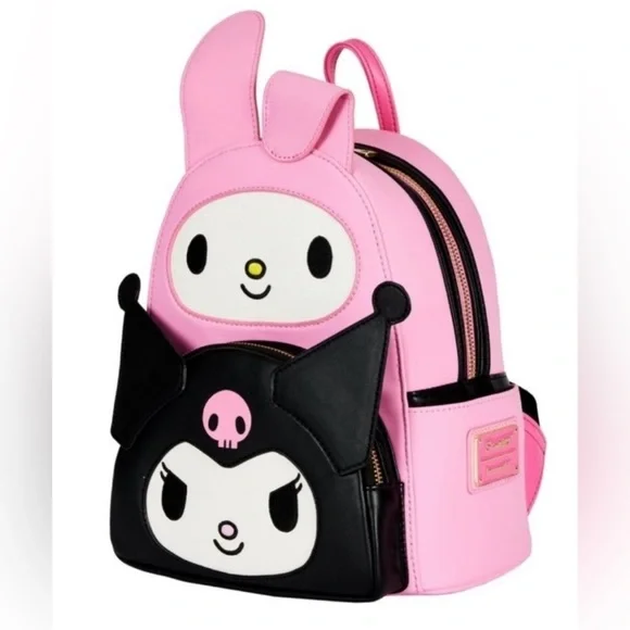KUROMI & MY MELODY (Loungefly)-NWT Faux Leather Pink/Black Backpack Loungefly Sanrio My Melody & Kuromi Cake Mini Backpack  main image 3